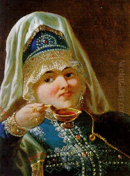 Portrait Einer Jungen Russischen Frau In Tracht - view 1