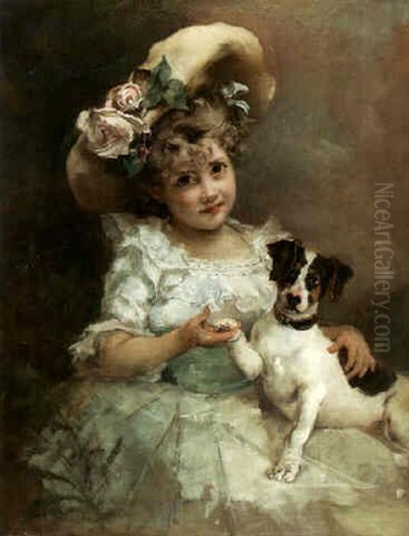 Portrait Of A Young Girl With Her Terrier - view 1