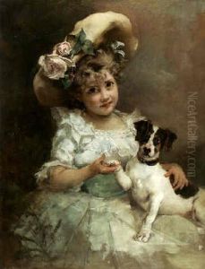 Portrait Of A Young Girl With Her Terrier by Konstantin Egorovich Makovsky