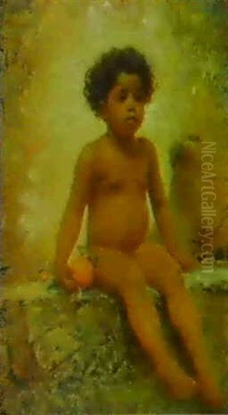 Sitzender Knabe Mit Orange In Der Hand - view 1