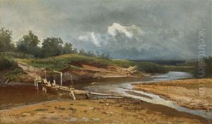 River Landscape With Cloudy Sky by Nikolai Egorovich Makovsky
