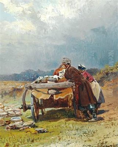 Landscape With Two Peasants Selling Plates And Dishes From A Cart - view 1