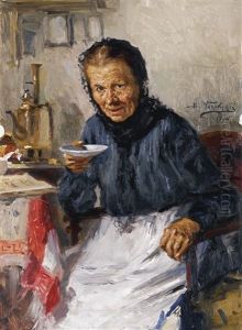 Old Lady Drinking Tea