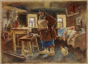 Morgen In Der Dorfhutte by Vladimir Egorovic Makovsky