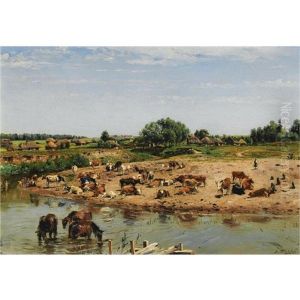 Cattle By The River by Vladimir Egorovic Makovsky