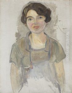 Woman Portrait In Apron by Tadeusz (Tade) Makowski