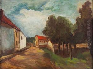 Pejzaz Z Droga I Domami by Tadeusz (Tade) Makowski