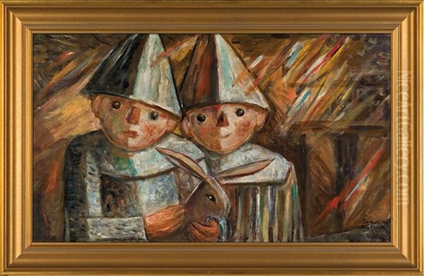 Two Children Wih Rabbit - view 1