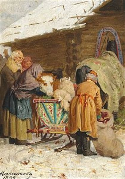 A Russian Peasant Family Packs The Sleigh On A Winter Day - view 1