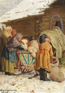 A Russian Peasant Family Packs The Sleigh On A Winter Day by Vasili Maksimovich Maksimov