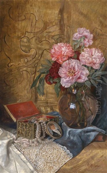 Stillleben Mit Blumenstraus, Schmuckkastchen Und Miniatur - view 1