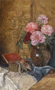Stillleben Mit Blumenstraus, Schmuckkastchen Und Miniatur