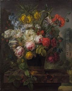 Bouquet De Fleurs Dans Un Vase En Porcelaine by Joseph-Laurent Malaine