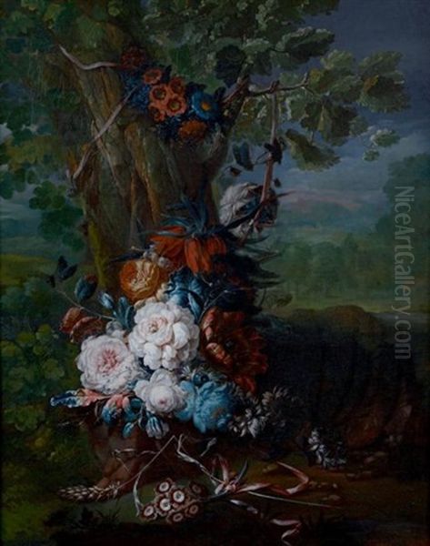 Bouquet De Fleurs Depose Au Pied D'un Arbre - view 1