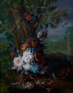 Bouquet De Fleurs Depose Au Pied D'un Arbre by Joseph-Laurent Malaine