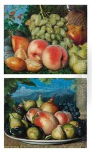Pommes Et Figues Dans Une Assiette (+ Poires, Pommes Et Prunes Et Raisins A L'exterieur; Pair) by Joseph-Laurent Malaine