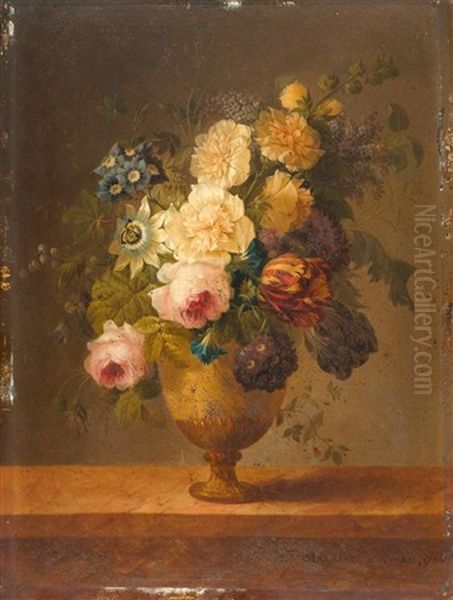 Blumenstrauss Mit Tulpen Und Rosen In Einer Steinvase - view 1
