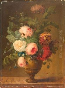 Blumenstrauss In Einer Vase Auf Einer Steinplatte by Joseph-Laurent Malaine