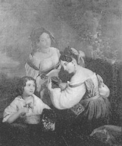 Three Ladies, One With A Mandolin by Adeodato Malatesta or Malatesti