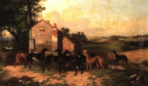 Portrait Of Seven Greyhounds In A Rural Landscape