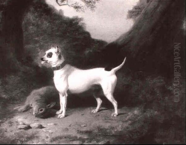 Topsey Standing Over A Hare, With Wooded Landscape Beyond - view 1