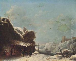 A Winter Landscape With A Forge, A Fortified City Beyond
