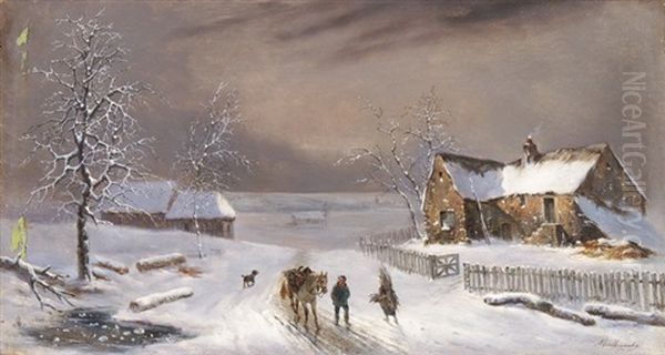 Winterlandschaft Mit Reisigsammler Und Hausern - view 1