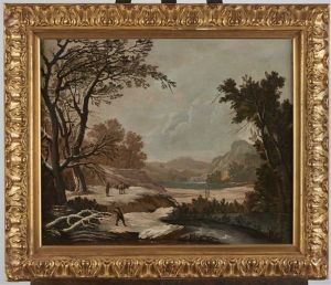 Paysage De Neige Avec Un Bucheron