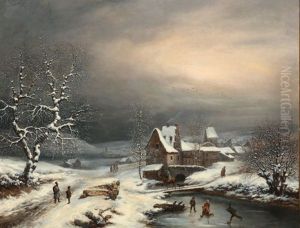 Hameau Dans La Campagne Enneigee by Louis-Claude Malbranche