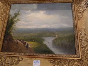 Paysage Avec Un Fleuve Et Un Convoi Et Paysage Avec Un Fleuve Et Un Coucher De Soleil (pair)