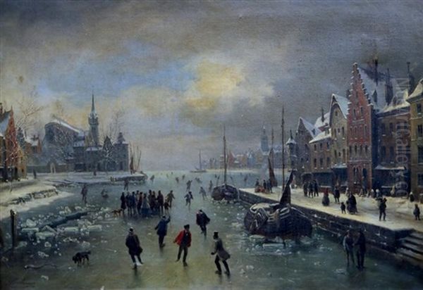 Patineurs Sur La Riviere Gelee - view 1