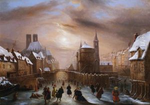 Scene De Patinage A Paris by Louis-Claude Malbranche
