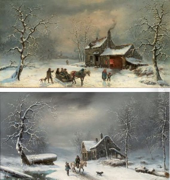 Promeneurs Et Cavaliers A L'entree D'un Village (set Of 4) - view 1