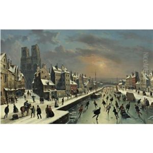 Ice Skating On The Canal by Louis-Claude Malbranche