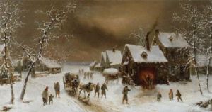 Soldaten Ziehen Durch Winterliche Dorflandschaft Soldaten Ziehen Durch Winterliche Dorflandschaft