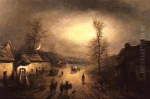 Soleil Couchant Sur Le Village Anime by Louis-Claude Malbranche