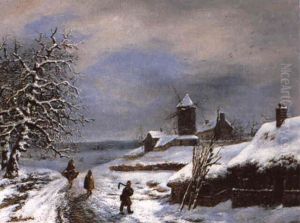 Moulin A Vent Dans Un Paysage De Neige Moulin A Vent Dans Un Paysage De Neige