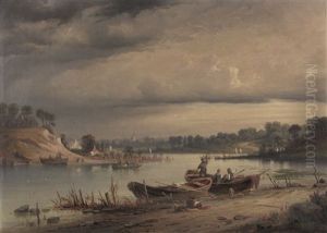 Flussufer Mit Fischern (am Stettiner Haff) by Karl Malchin