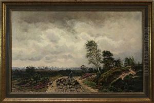 Schafer Mit Seiner Herde Bei Aufziehendem Gewitter Im Moor - Am Horizont Wohl Stadtsilhouette Von Schwerin