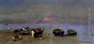 Fischerboote Am Strand Vom Golf Von Neapel by Carl Freiherr Von Malchus