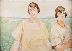 Portret Anny Soczynskiej Z Siostra by Jacek Malczewski