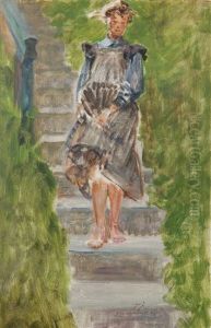 Daughter Of Artist Julia On The Steps To The Family Villa On The Salwator Hill by Jacek Malczewski