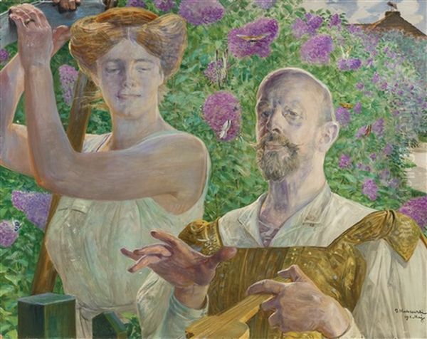Self-portrait With Muse And Buddleia - view 1