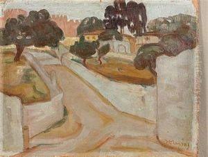 View Of Delfi (+ Road In Mytilini, Smaller; 2 Works) by Konstantinos Maleas