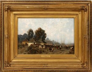 Village With Figures by Wladislaw Malecki
