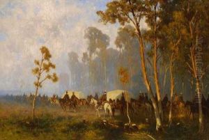 Ziehende Kavallerie Am Waldrand by Wladislaw Malecki