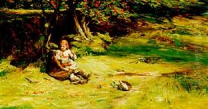 Children Making Floral Necklaces In An Orchard