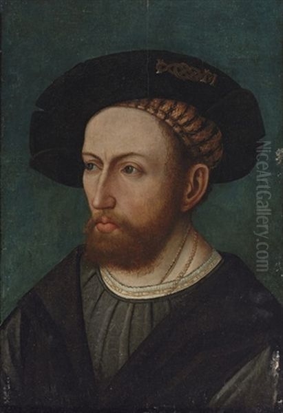 Portrait Of A Gentleman In Black With A White Collar Embroidered With The Initial M - view 1