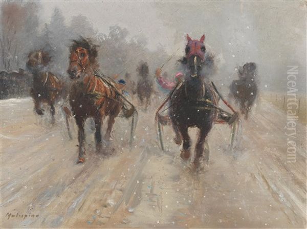 Trotting Race In The Snow - view 1