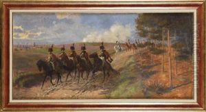 Napoleon Et Son Etat-major, Accompagnes Des Chasseurs A Cheval De La Garde by Louis Ferdinand Malespina